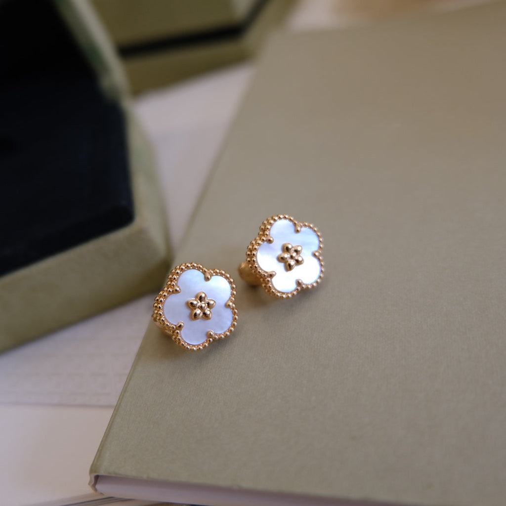 [Shinejoy] BOUCLES D'OREILLES LUCKY ROSE OR BLANC MARQUE 