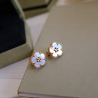 [Shinejoy] BOUCLES D'OREILLES LUCKY ROSE OR BLANC MARQUE 
