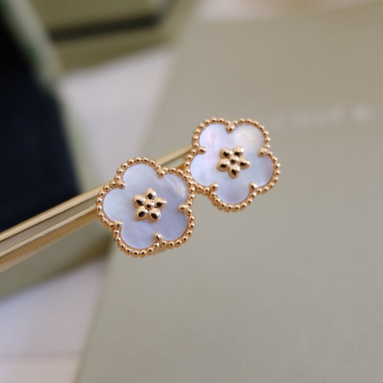 [Shinejoy] BOUCLES D'OREILLES LUCKY ROSE OR BLANC MARQUE 