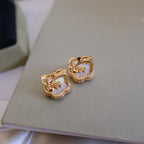 [Shinejoy] BOUCLES D'OREILLES LUCKY ROSE OR BLANC MARQUE 