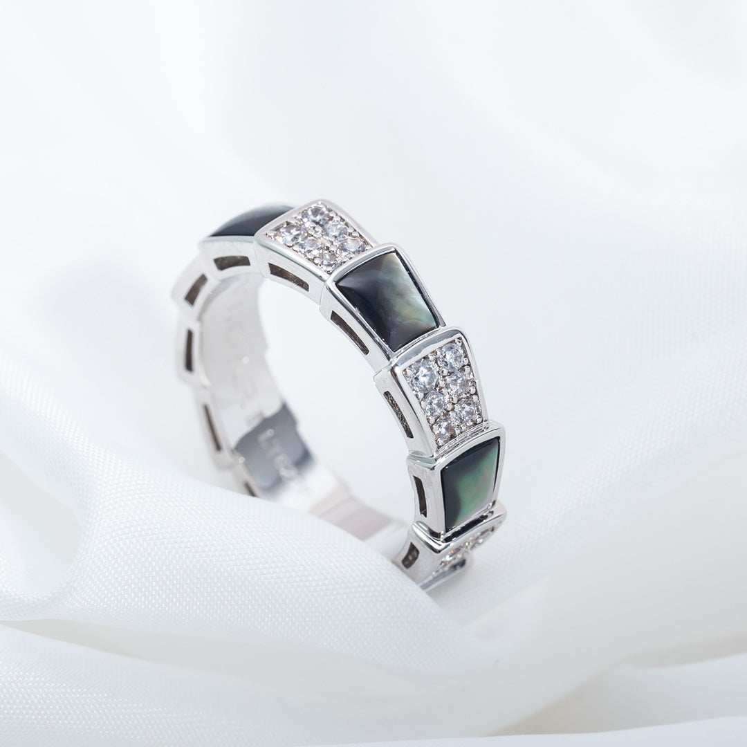 [Shinejoy]SERPENTI RING SILVER DIAMOND BLACK MOP 4MM