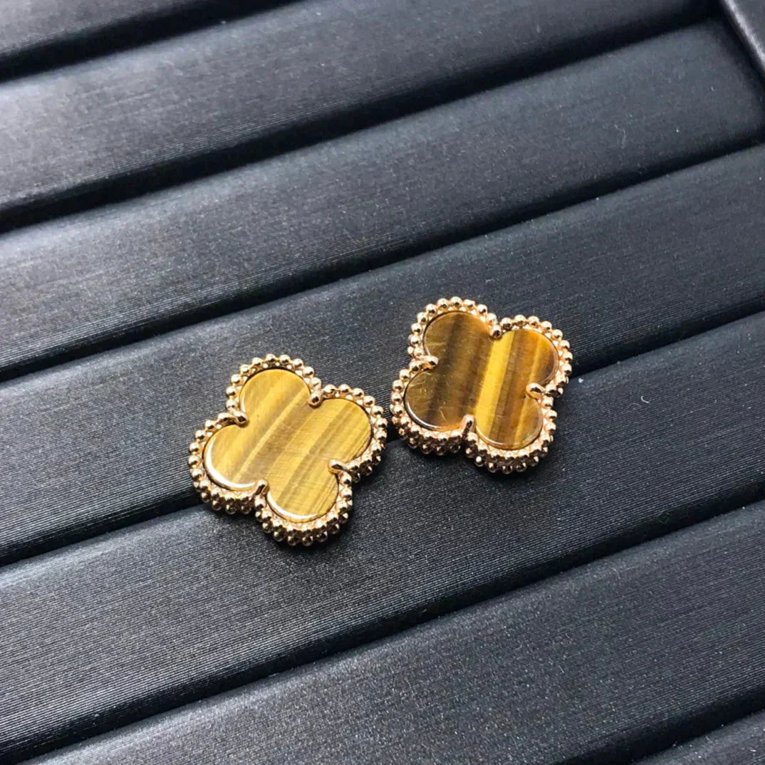 [Shinejoy]CLOVER MEDIUM 1 MOTIFS TIGER EYE EARRINGS
