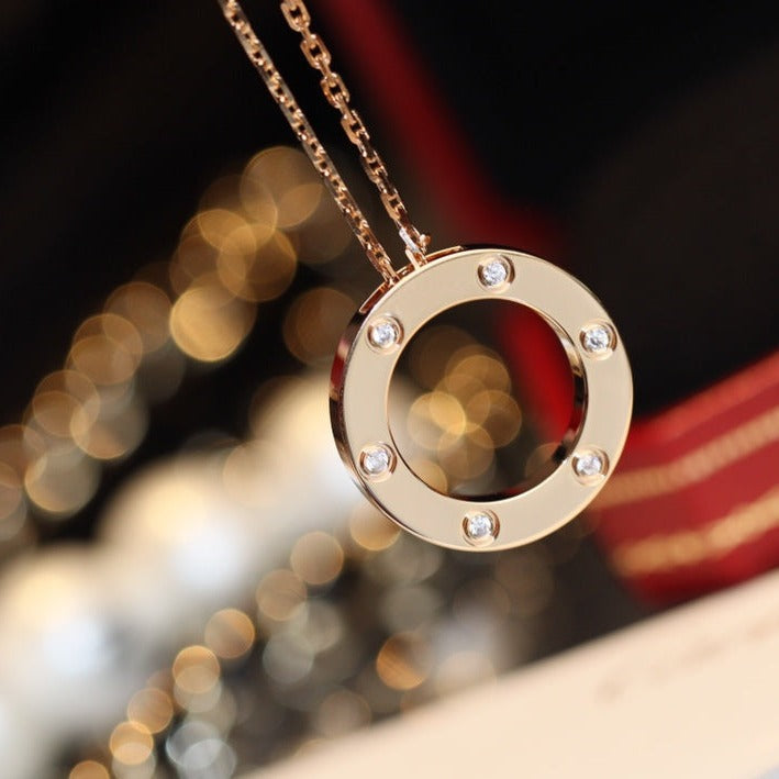 [Shinejoy]ラブネックレス 16mm 6ダイヤモンド ピンクゴールド