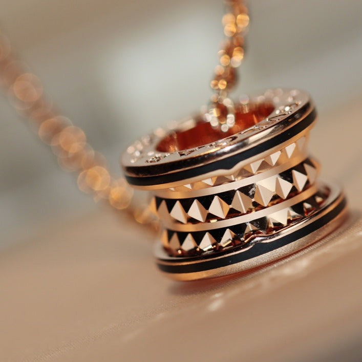 [Shinejoy]ZERO 1 ROCK PEDANT PINK GOLD BLACK NECKLACE