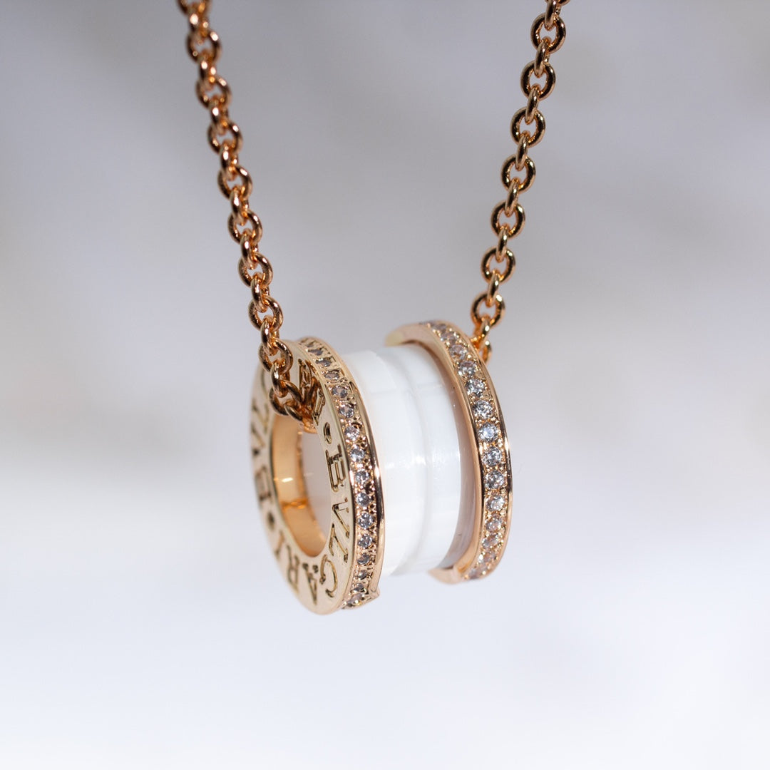 [Shinejoy]ZERO 1 WHITE CERAMIC PINK GOLD DIAMOND NECKLACE