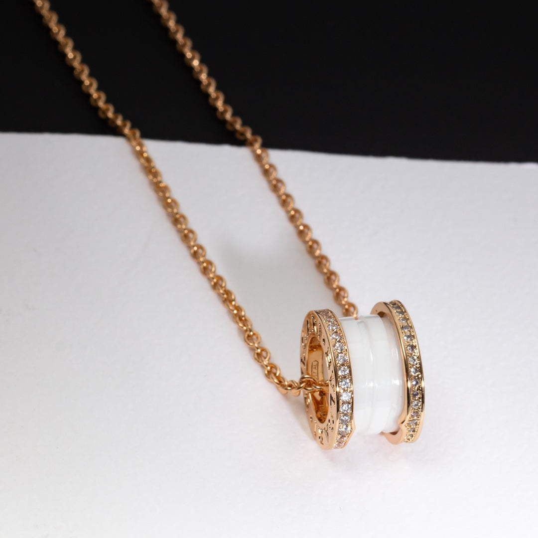 [Shinejoy]ZERO 1 WHITE CERAMIC PINK GOLD DIAMOND NECKLACE