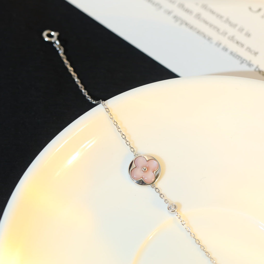 [Shinejoy]SUN MOTIF PINK MOP SILVER BRACELET