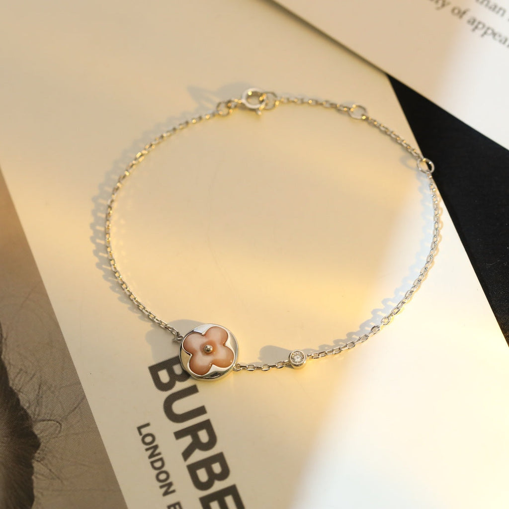 [Shinejoy]SUN MOTIF PINK MOP SILVER BRACELET