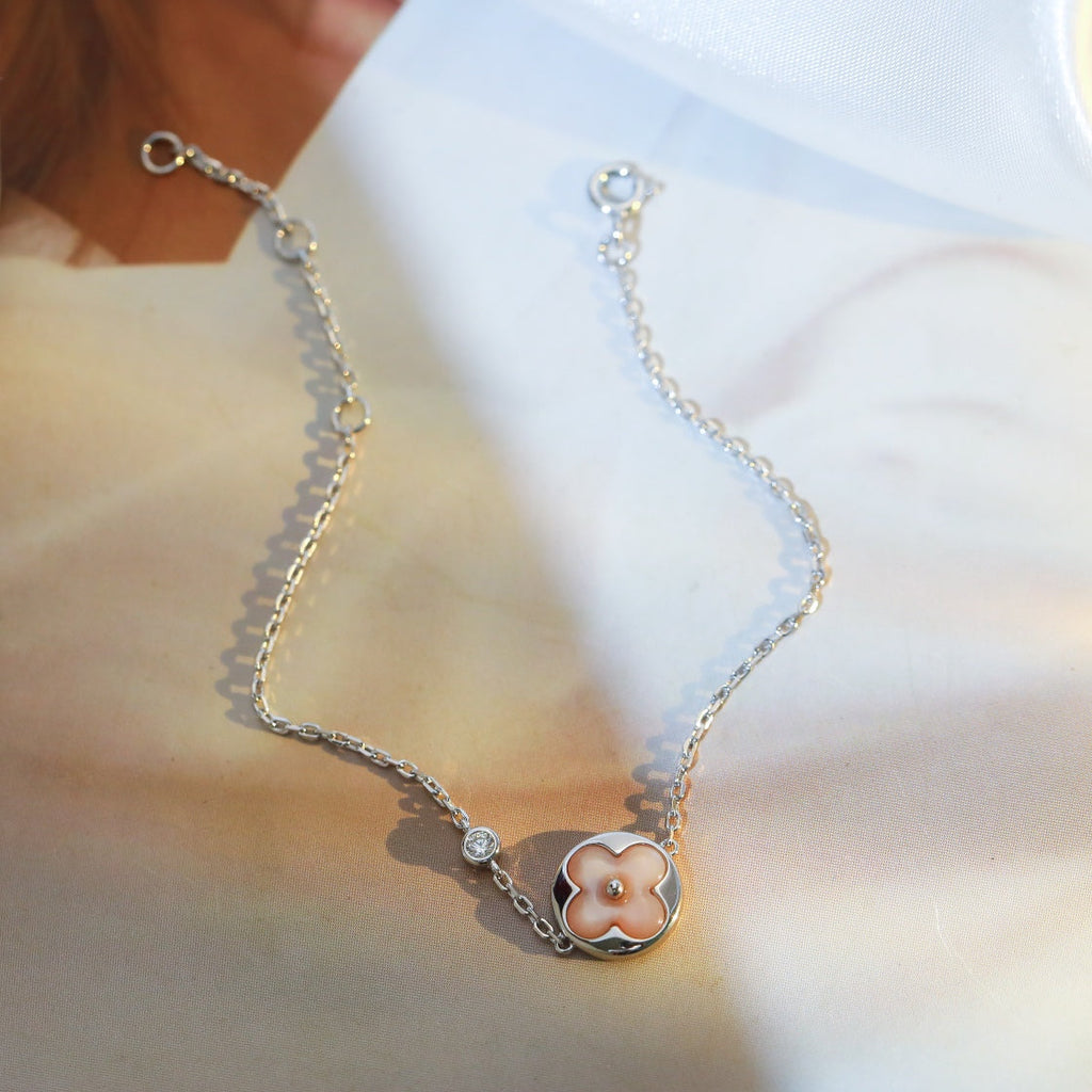 [Shinejoy]SUN MOTIF PINK MOP SILVER BRACELET