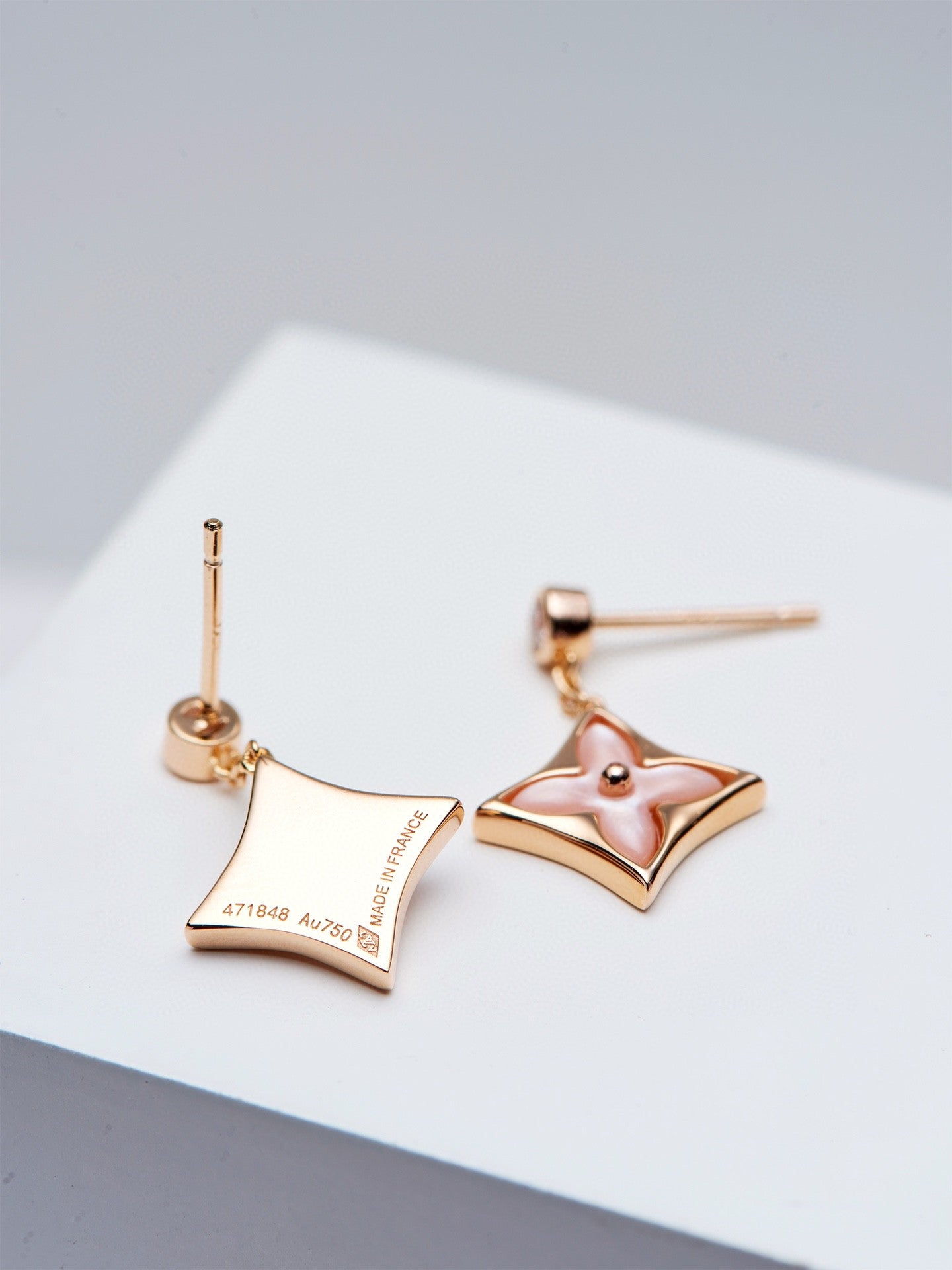 [Shinejoy]DOUBLE STAR PINK GOLD MOP DROP EARRINGS