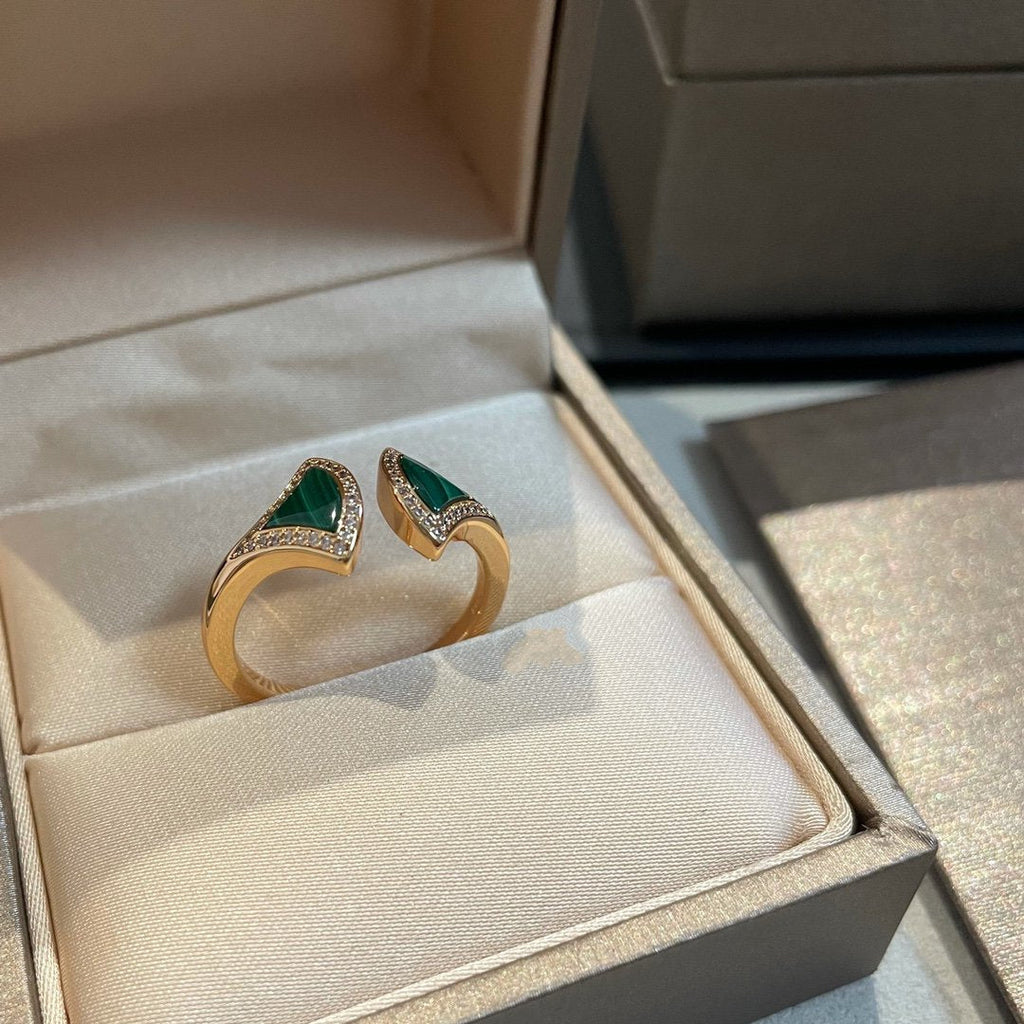 [Shinejoy]Bague ouverte en malachite et diamants Dream.