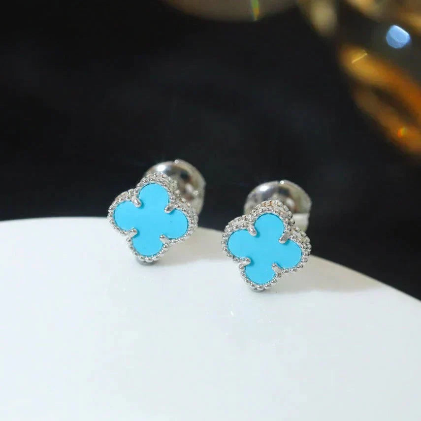 [Shinejoy]CLOVER MINI 9.5MM ONYX STUD EARRINGS SILVER