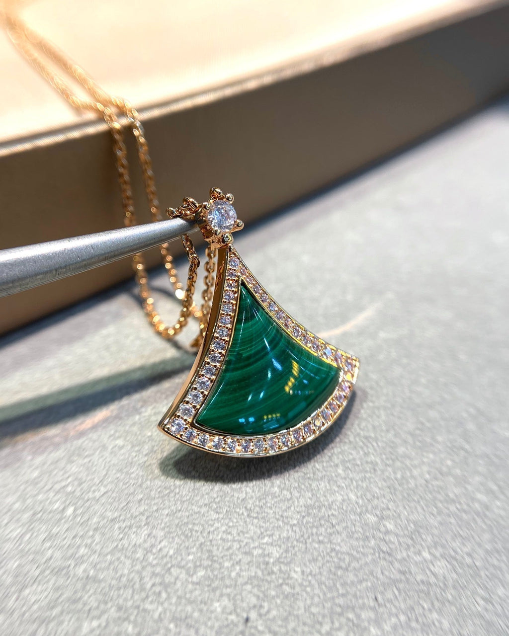 [Shinejoy]DREAM MALACHITE DIAMOND PAVED PINK GOLD NECKLACE