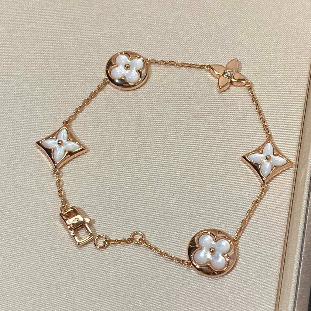 [Shinejoy]STAR AND SUN 5 MOTIF MOP PINK GOLD BRACELET