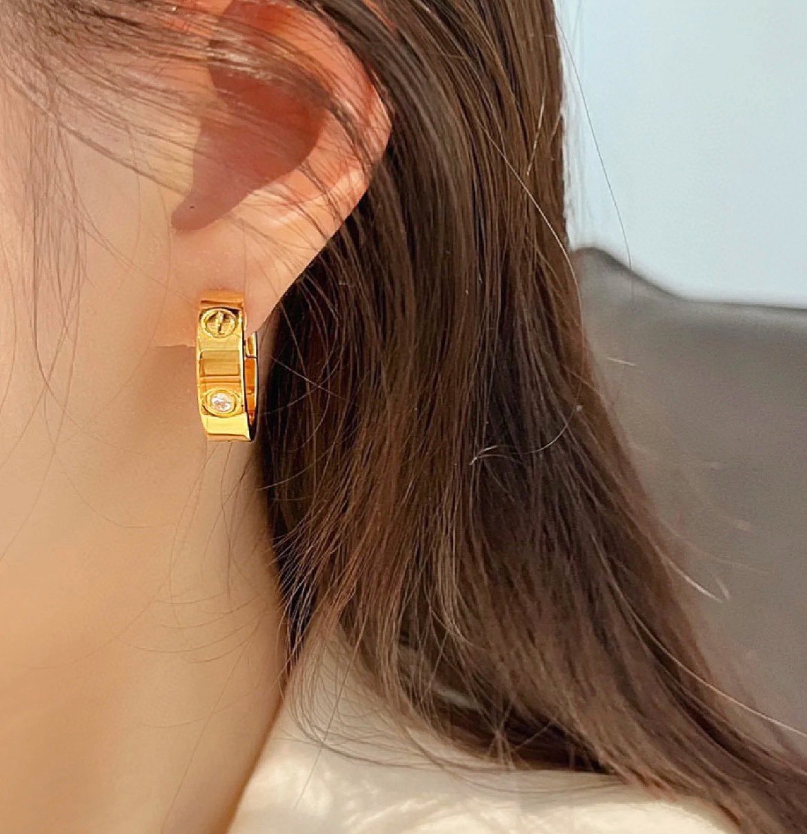 [Shinejoy]LOVE 5.5MM 1 DIAMOND EARRINGS