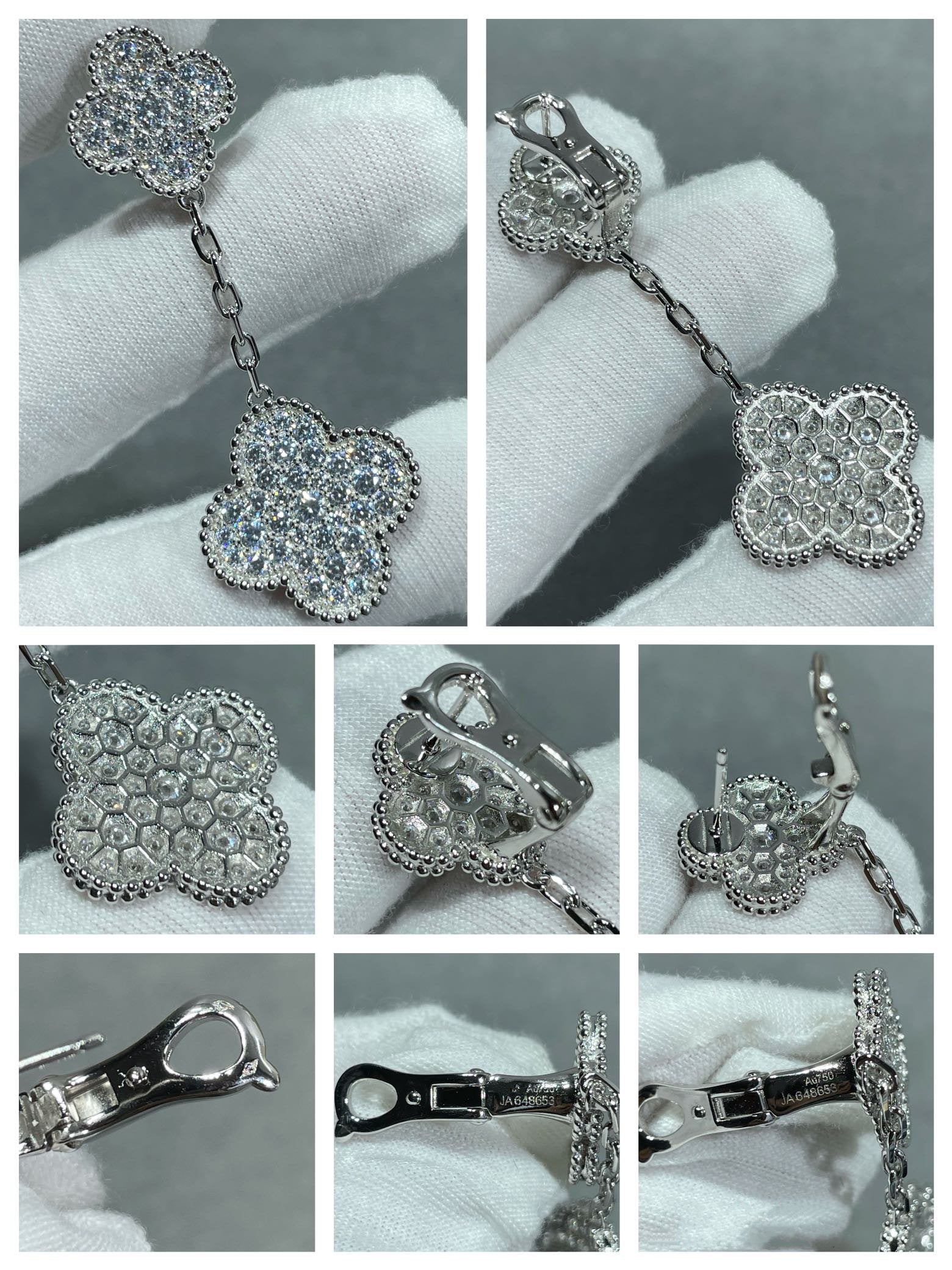 [Shinejoy]CLOVER 2 MOTIFS DIAMOND PAVED SILVER EARRINGS