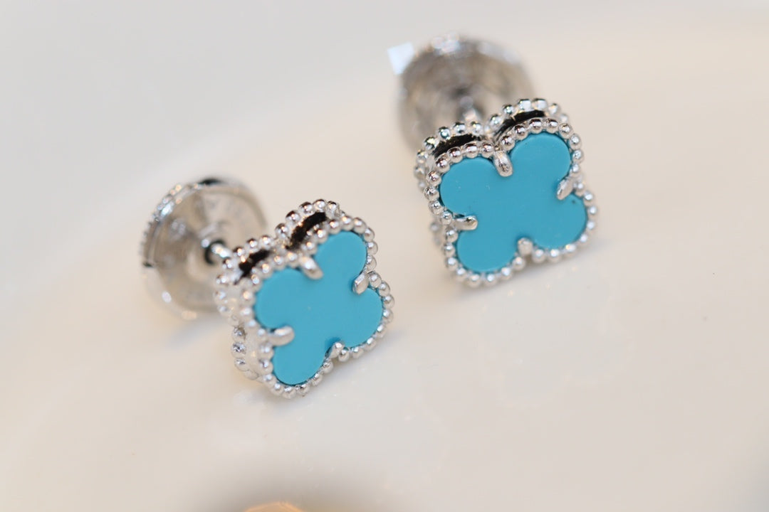 [Shinejoy]CLOVER MINI TURQUOISE SILVER STUD EARRINGS