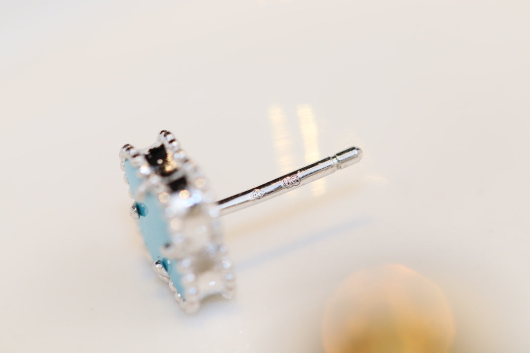 [Shinejoy]CLOVER MINI TURQUOISE SILVER STUD EARRINGS