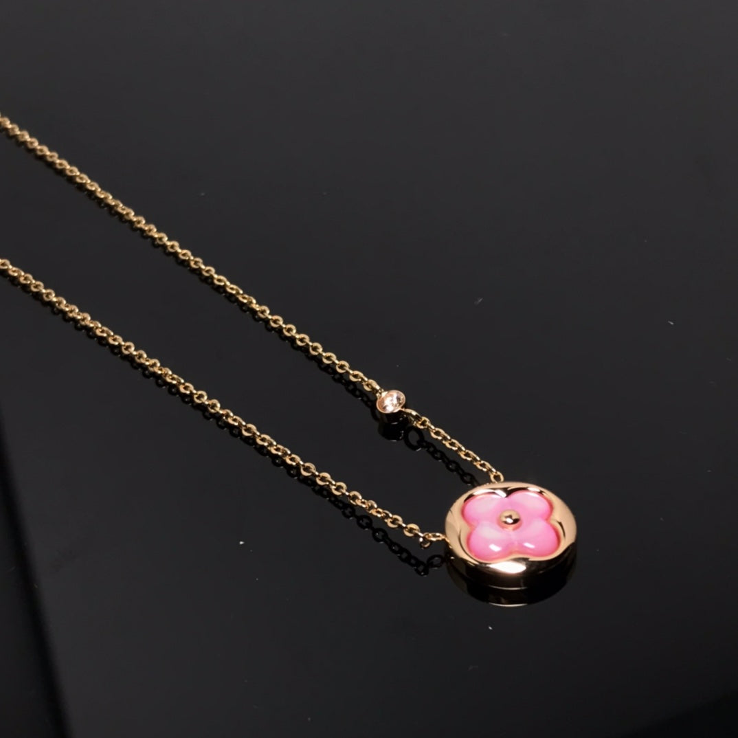 [Shinejoy]COLOR BLOSSOM PINK MOP SUN GOLD NECKLACE