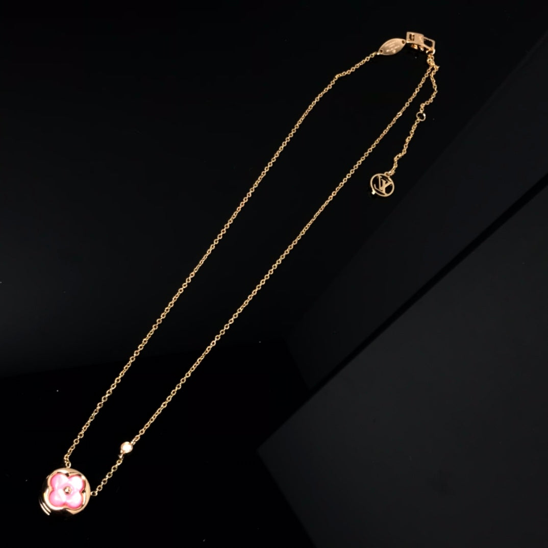 [Shinejoy]COLOR BLOSSOM PINK MOP SUN GOLD NECKLACE