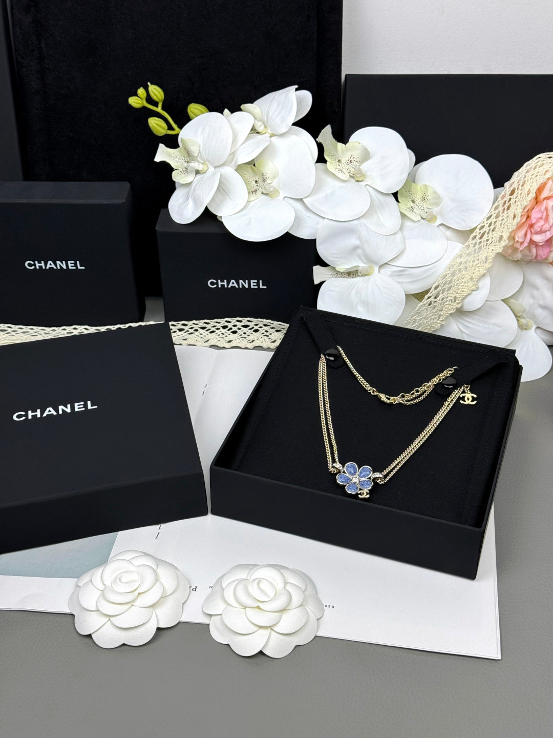 [Shinejoy]New Blue Floral Double-Layer Necklace