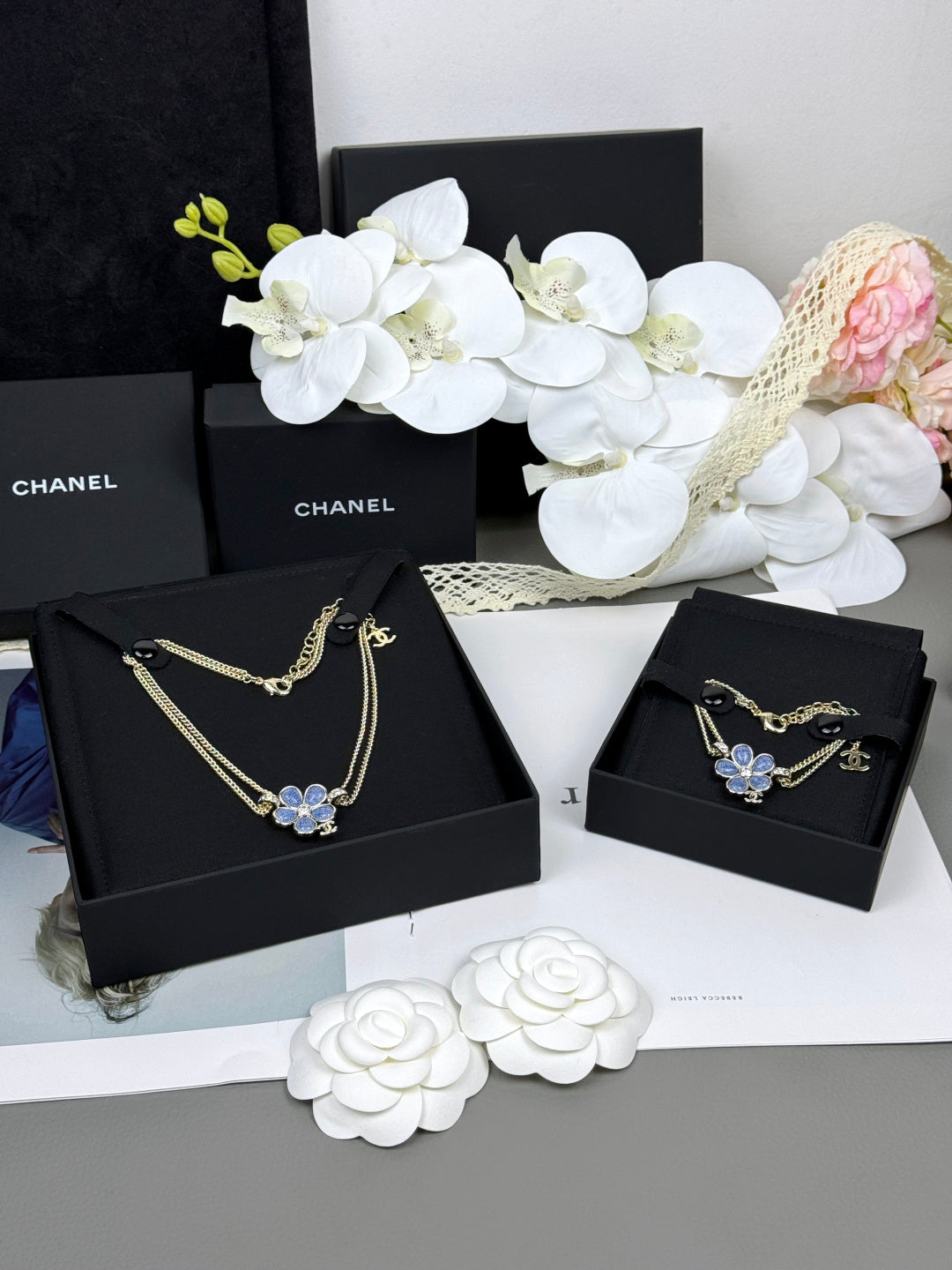 [Shinejoy]New Blue Floral Double-Layer Necklace