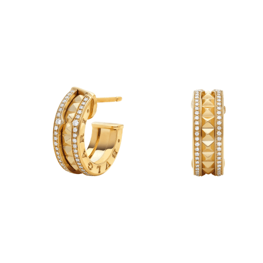 [Shinejoy]ZERO 1 ROCK GOLD EARRINGS WITH STUDDED SPIRAL AND PAVED DIAMONDS