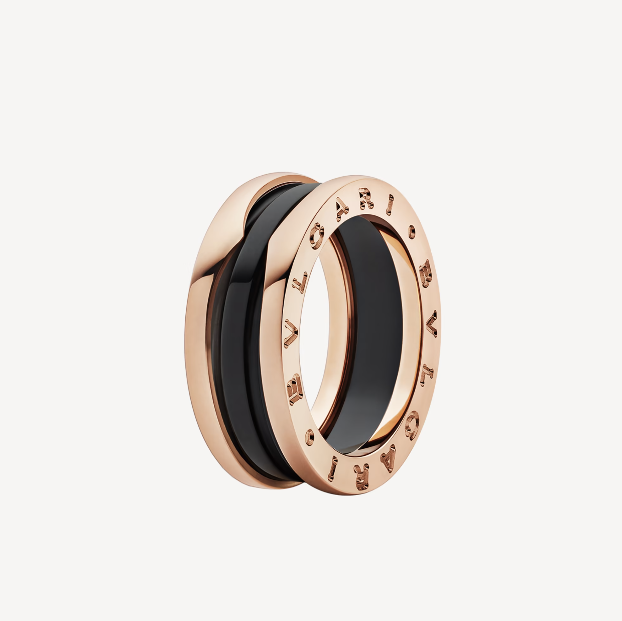 [Shinejoy]ZERO 1 TWO-BAND LOOPS AND BLACK CERAMIC PINK GOLD RING