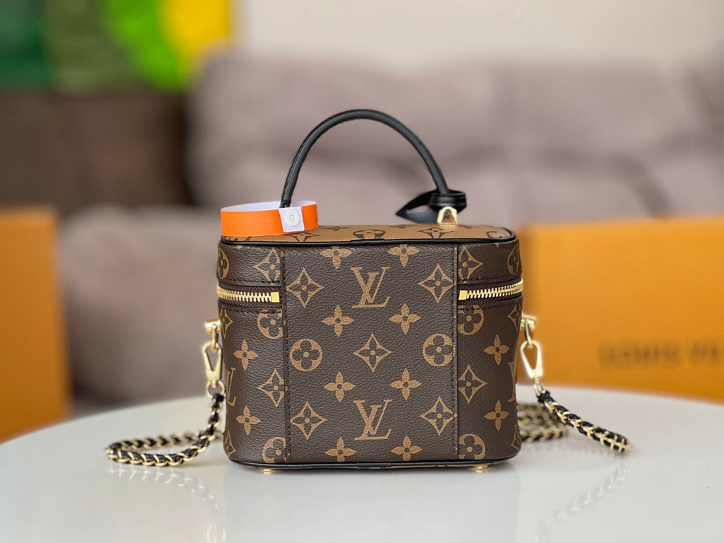 LV 25S VANITY 19 IN DARK BROWN MONOGRAM COATED CANVAS LEATHER TRIM BLACK