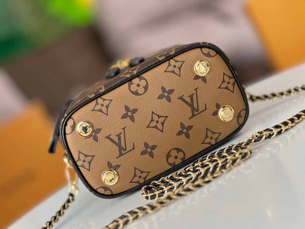 LV 25S VANITY 19 IN DARK BROWN MONOGRAM COATED CANVAS LEATHER TRIM BLACK