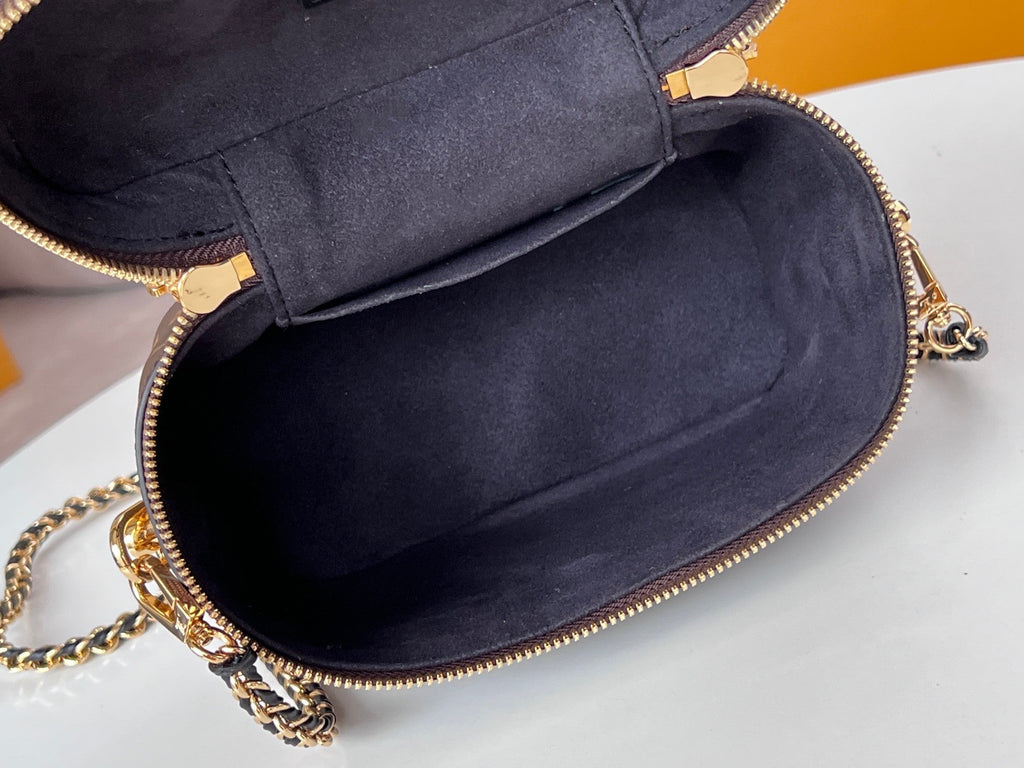 LV 25S VANITY 19 IN DARK BROWN MONOGRAM COATED CANVAS LEATHER TRIM BLACK