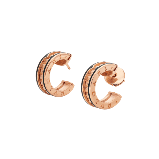 [Shinejoy]ZERO 1 ROCK PINK GOLD EARRINGS WITH STUDDED SPIRAL AND BLACK CERAMIC