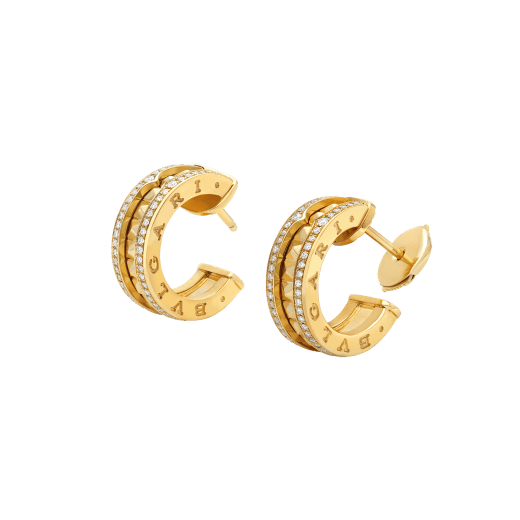 [Shinejoy]ZERO 1 ROCK GOLD EARRINGS WITH STUDDED SPIRAL AND PAVED DIAMONDS