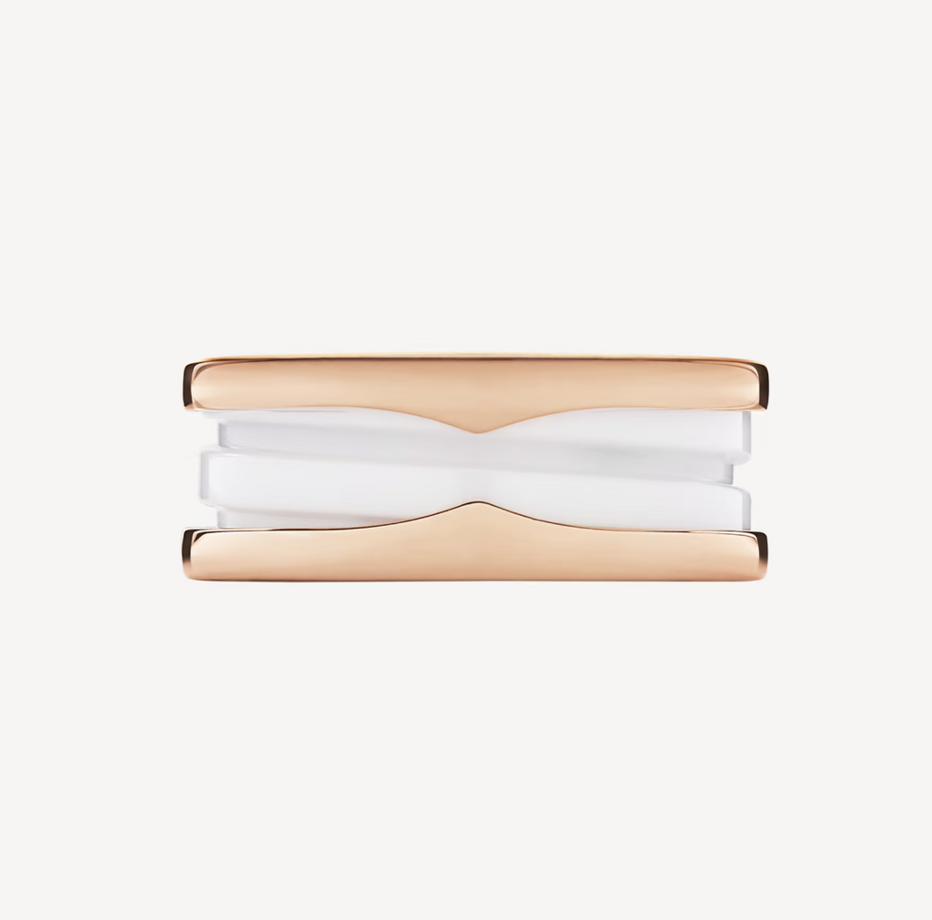 [Shinejoy] Bague ZERO 1 à deux anneaux et spirale en céramique blanche et or rose