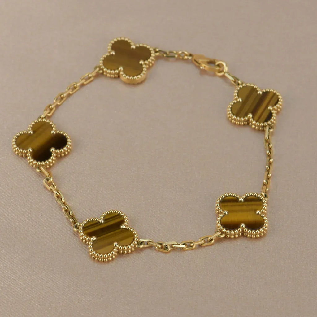 [⭐Shinejoy] CLOVER 5 MOTIFS TIGER EYE BRACELET COLLECTION