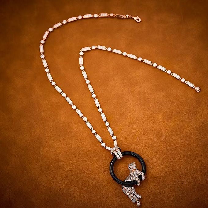 [Bijoux Shinejoy] NOUVEAU COLLIER PANTHÈRE CERCLE NOIR ENTIÈREMENT DIAMANT