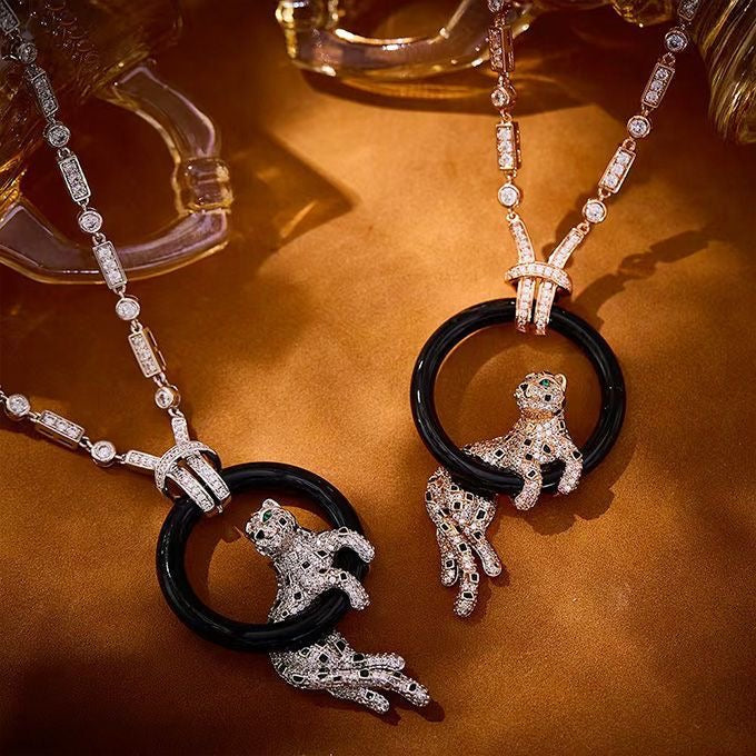 [Bijoux Shinejoy] NOUVEAU COLLIER PANTHÈRE CERCLE NOIR ENTIÈREMENT DIAMANT