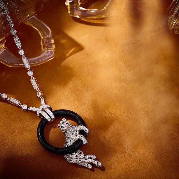 [Bijoux Shinejoy] NOUVEAU COLLIER PANTHÈRE CERCLE NOIR ENTIÈREMENT DIAMANT
