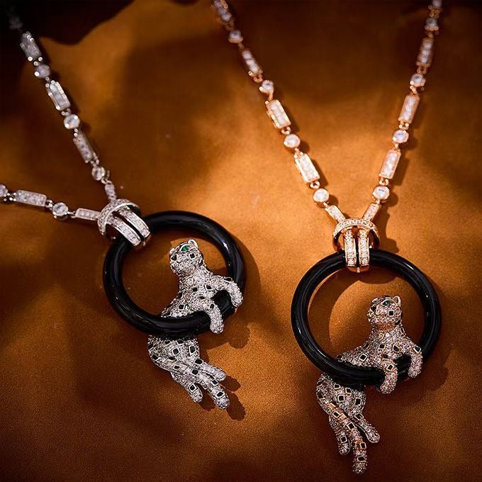 [Bijoux Shinejoy] NOUVEAU COLLIER PANTHÈRE CERCLE NOIR ENTIÈREMENT DIAMANT