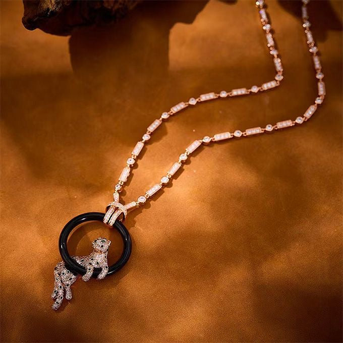 [Bijoux Shinejoy] NOUVEAU COLLIER PANTHÈRE CERCLE NOIR ENTIÈREMENT DIAMANT