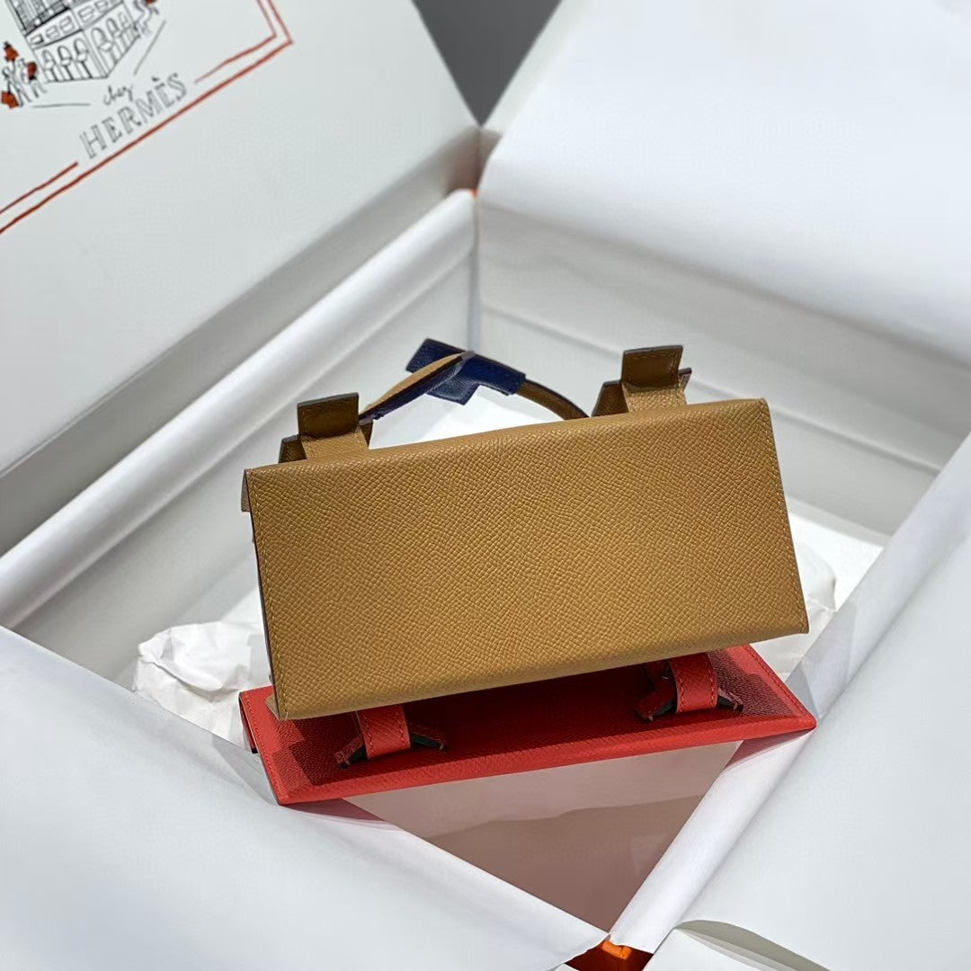 Poupée Kelly Picto Mini 18 cm en cuir de veau marron et bleu