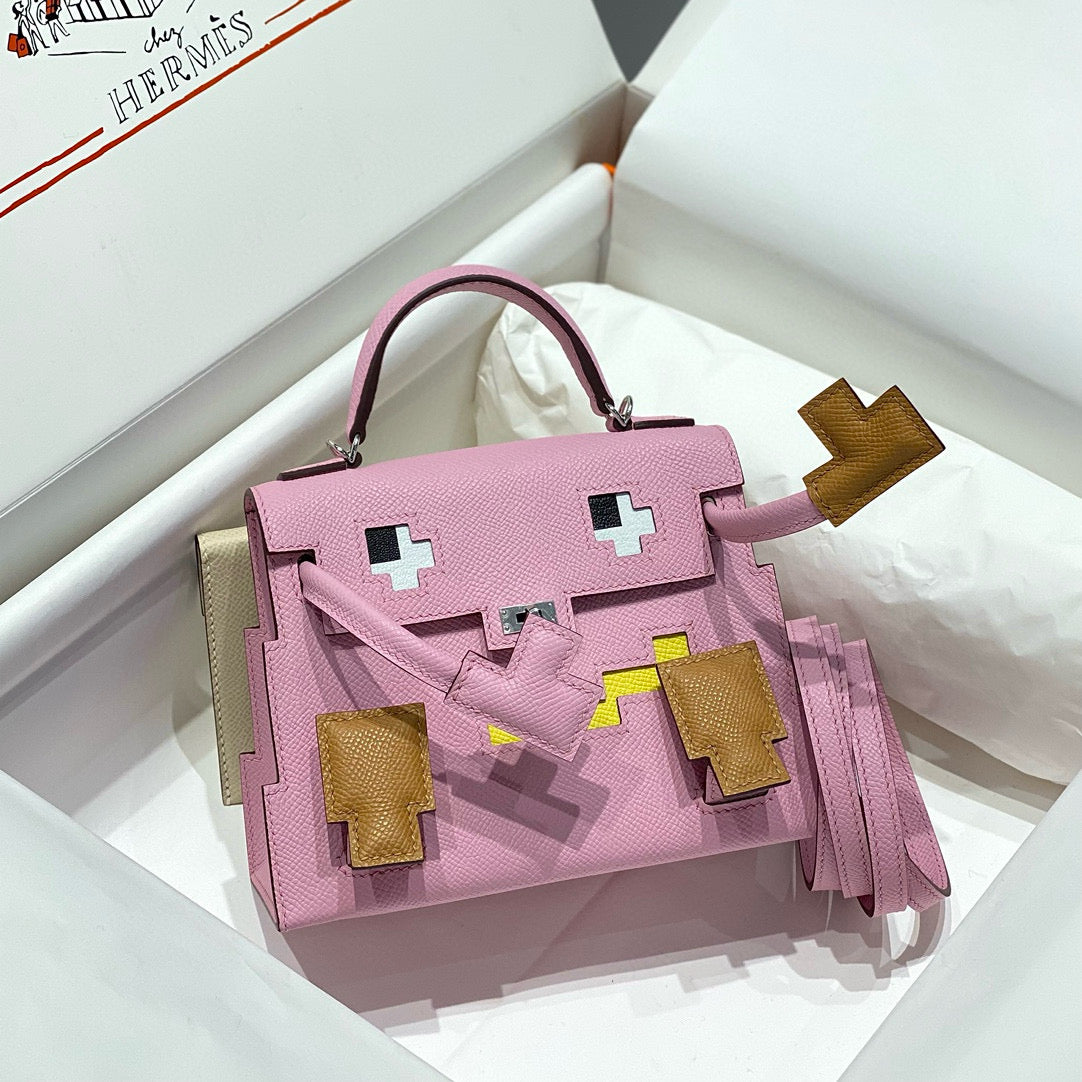 Poupée Kelly Picto Mini 18 pouces en cuir de veau rose et marron