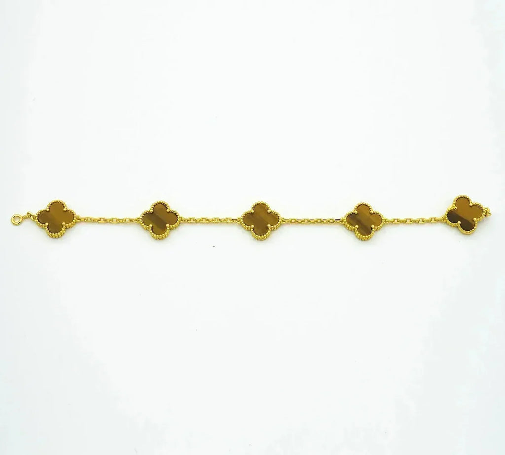 [⭐Shinejoy] CLOVER 5 MOTIFS TIGER EYE BRACELET COLLECTION