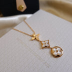 [Shinejoy]COLOR BLOSSOM LARIAT NECKLACE PINK GOLD WHITE MOTHER PEARL AND DIAMOND