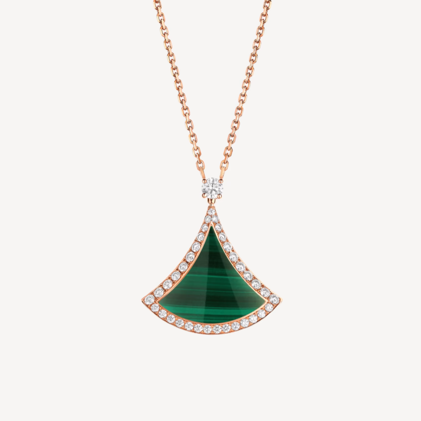 [Shinejoy]DREAM MALACHITE DIAMOND PAVED PINK GOLD NECKLACE