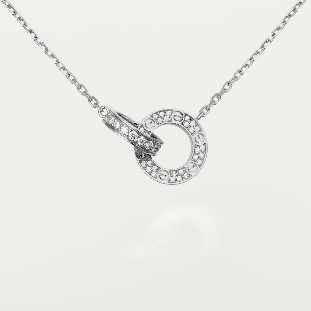 [Shinejoy]LOVE 7.6MM NECKLACE ROSE GOLD AND SILVER  FULL DIAMOND