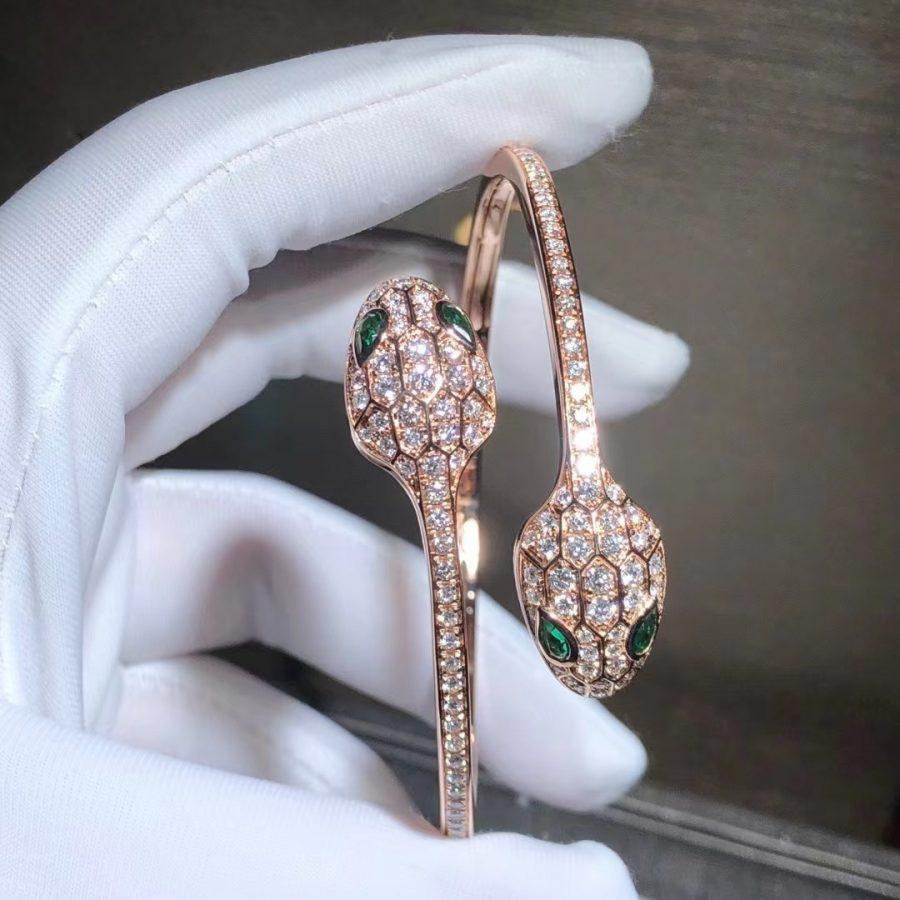 [Shinejoy]SERPENTI BRACELET PINK GOLD MALACHITE DIAMOND DOUBLE SNAKE