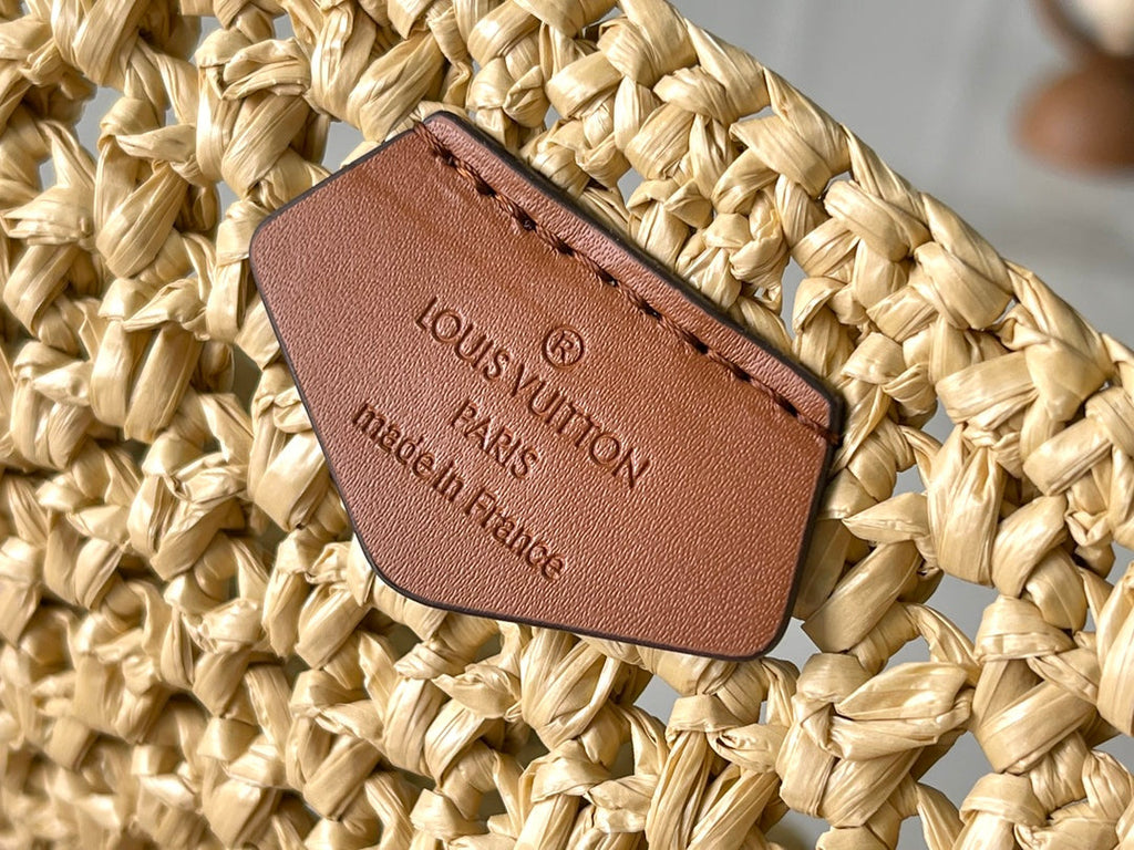 ONTHEGO MM 37 ベージュ ラフィア織り レザーディテール