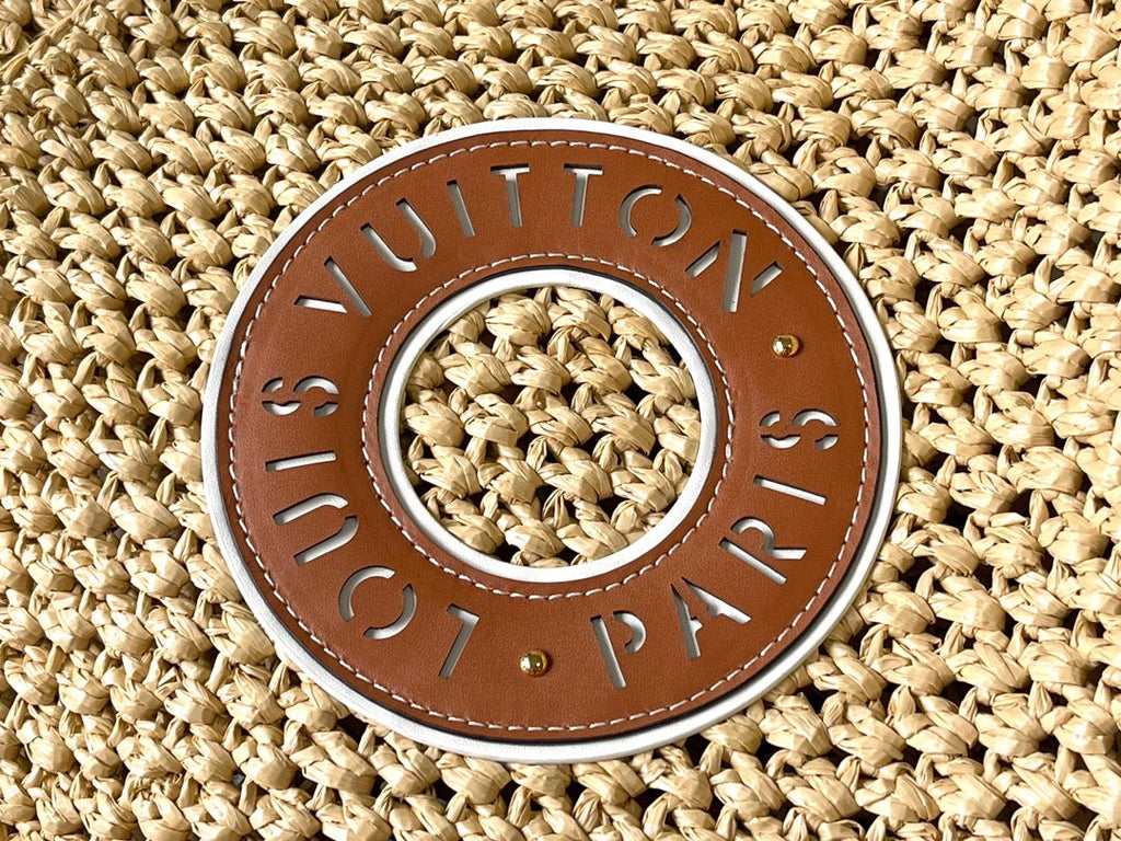 ONTHEGO MM 37 ベージュ ラフィア織り レザーディテール