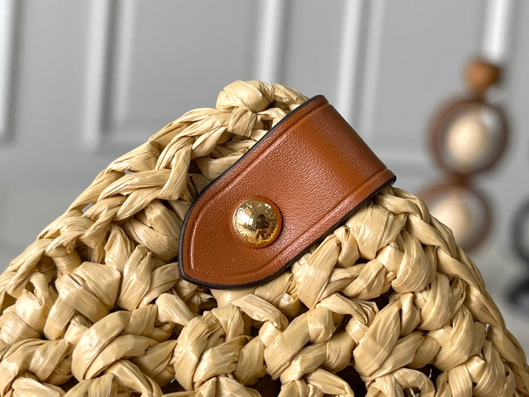 ONTHEGO MM 37 ベージュ ラフィア織り レザーディテール